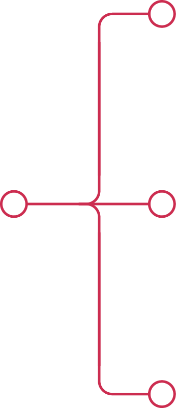 Tres círculos conectados a un cuarto circulo de manera horizontal en disposición de mapa conceptual de izquierda a derecha