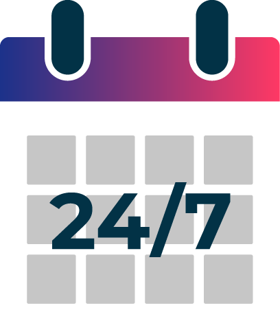 Icono de calendario con el texto "24/7"